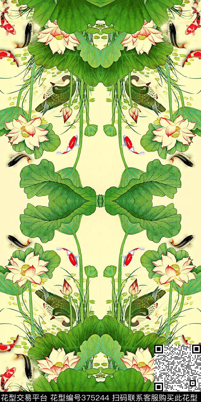 中国风荷花定位女装数码印花华亿平台下载（图片编号: 375244） - 瓦栏（Walan）