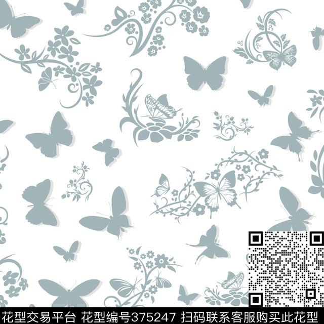 时尚蝴蝶花纹数码印花华亿平台下载（图片编号: 375247） - 瓦栏（Walan）