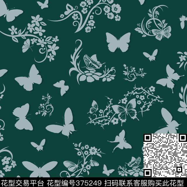 时尚蝴蝶花纹数码印花华亿平台下载（图片编号: 375249） - 瓦栏（Walan）