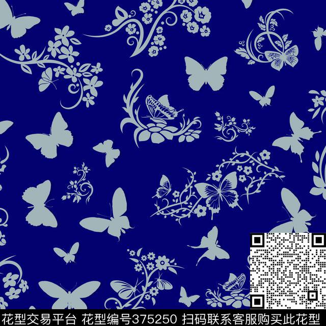 时尚蝴蝶花纹数码印花华亿平台下载（图片编号: 375250） - 瓦栏（Walan）