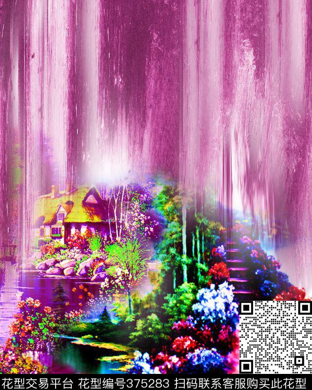 定位花风景建筑数码印花华亿平台下载（图片编号: 375283） - 瓦栏（Walan）