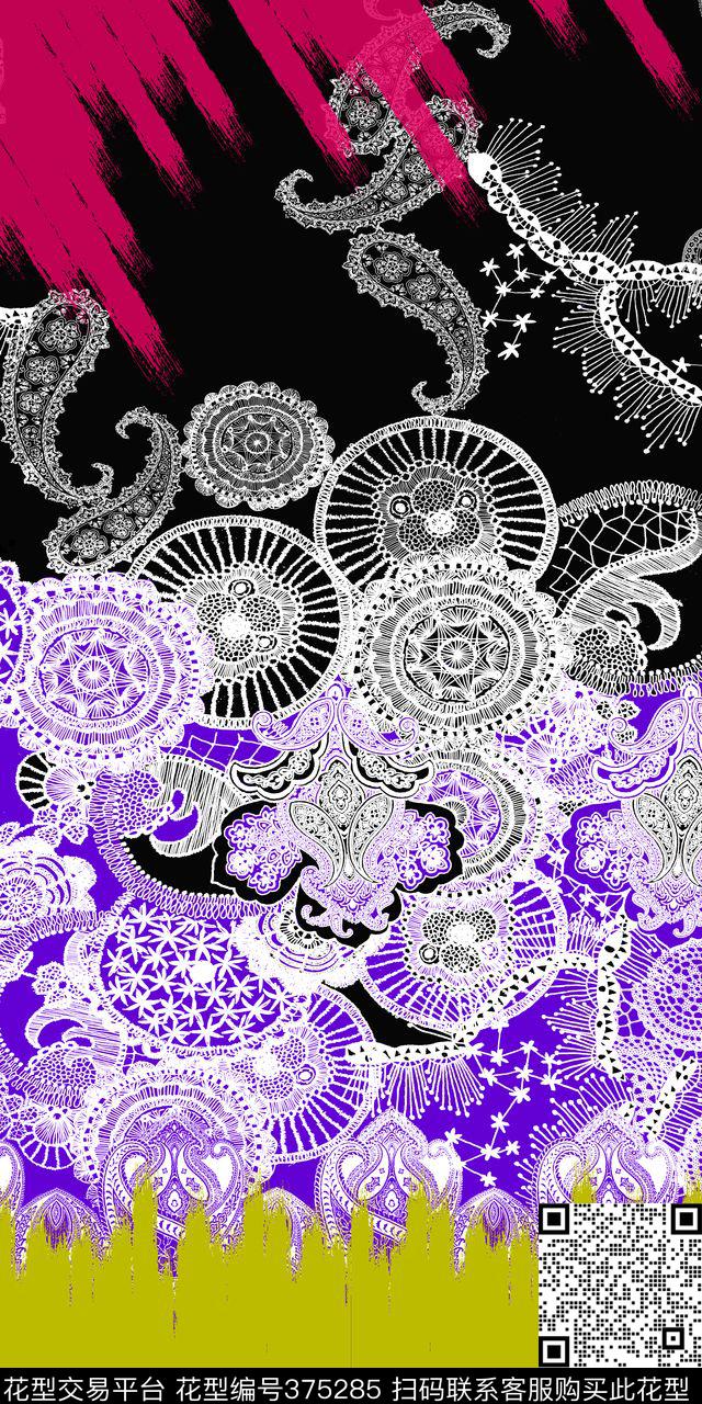 剪纸装饰纹样抽象花数码印花华亿平台下载（图片编号: 375285） - 瓦栏（Walan）