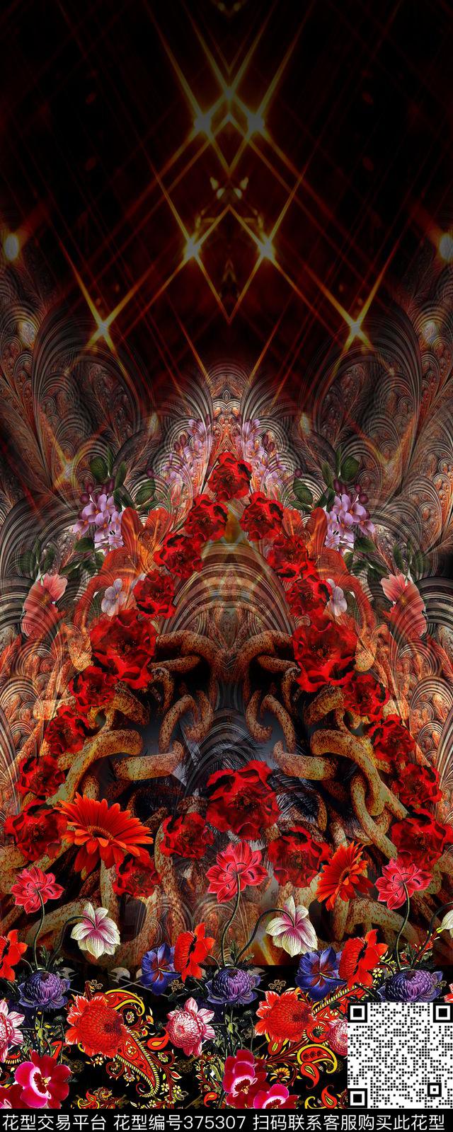 女装复古花卉数码印花华亿平台下载（图片编号: 375307） - 瓦栏（Walan）