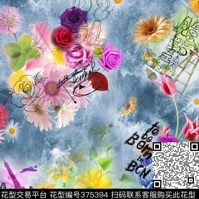 大花写意数码印花华亿平台下载（图片编号: 375394） - 瓦栏（Walan）