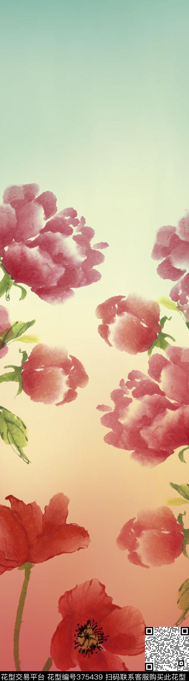 粉色花卉渐变传统印花华亿平台下载（图片编号: 375439） - 瓦栏（Walan）