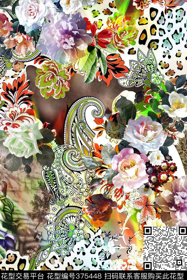 时尚豹纹佩斯里数码印花华亿平台下载（图片编号: 375448） - 瓦栏（Walan）