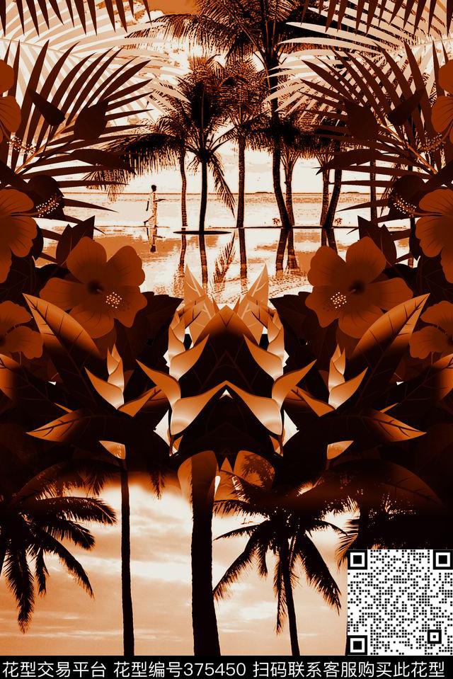 热带海滩海洋数码印花华亿平台下载（图片编号: 375450） - 瓦栏（Walan）