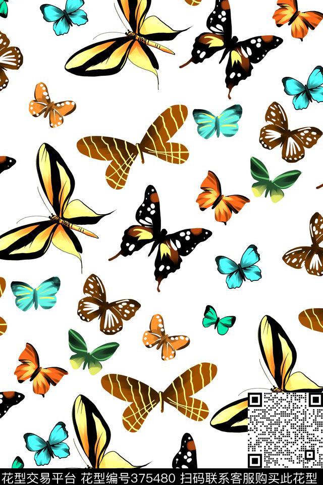 传统蝴蝶传统印花华亿平台下载（图片编号: 375480） - 瓦栏（Walan）