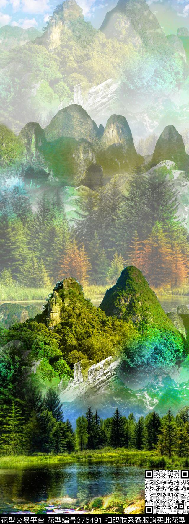 风景山水立体数码印花华亿平台下载（图片编号: 375491） - 瓦栏（Walan）