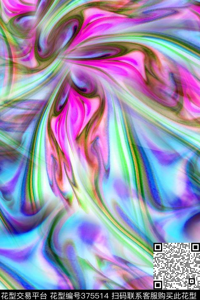 抽象春夏炫彩数码印花华亿平台下载（图片编号: 375514） - 瓦栏（Walan）
