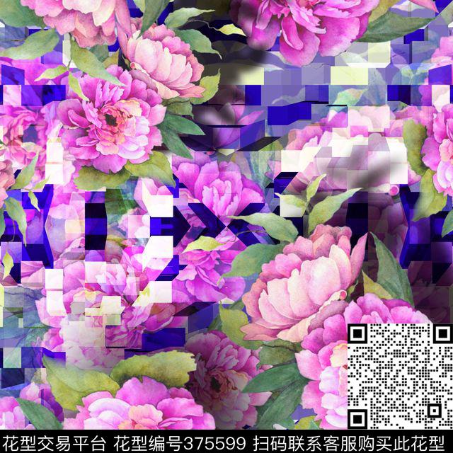 格子花卉几何数码印花华亿平台下载（图片编号: 375599） - 瓦栏（Walan）