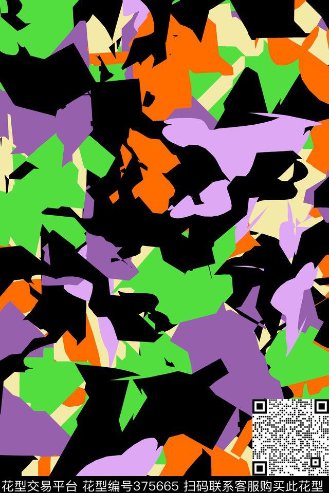 抽象几何涂鸦传统印花华亿平台下载（图片编号: 375665） - 瓦栏（Walan）