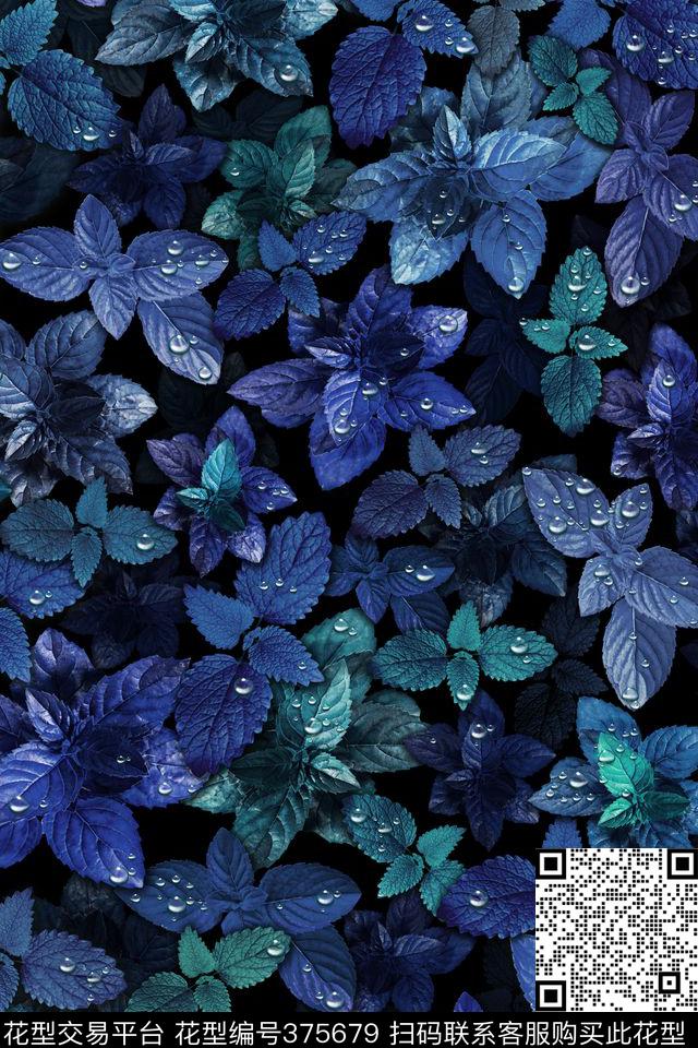 时尚水珠叶子数码印花华亿平台下载（图片编号: 375679） - 瓦栏（Walan）