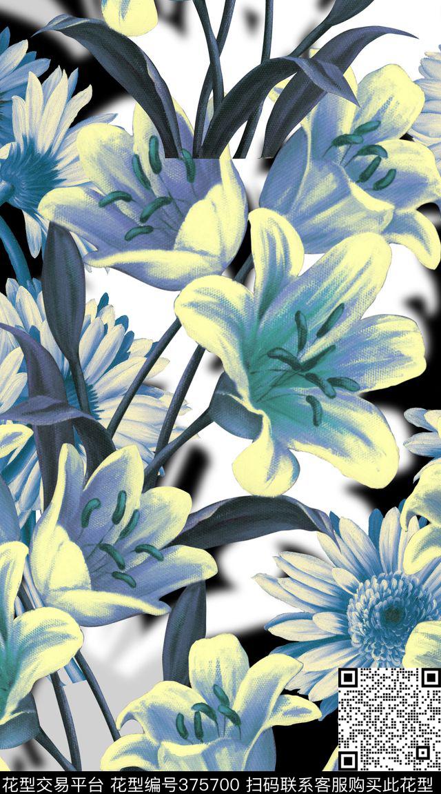 大华亿平台黑花卉传统印花华亿平台下载（图片编号: 375700） - 瓦栏（Walan）