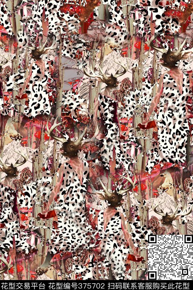 森林梅花鹿豹纹数码印花华亿平台下载（图片编号: 375702） - 瓦栏（Walan）