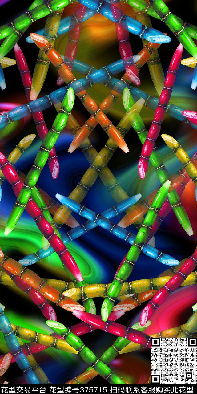 水果节节高抽象数码印花华亿平台下载（图片编号: 375715） - 瓦栏（Walan）