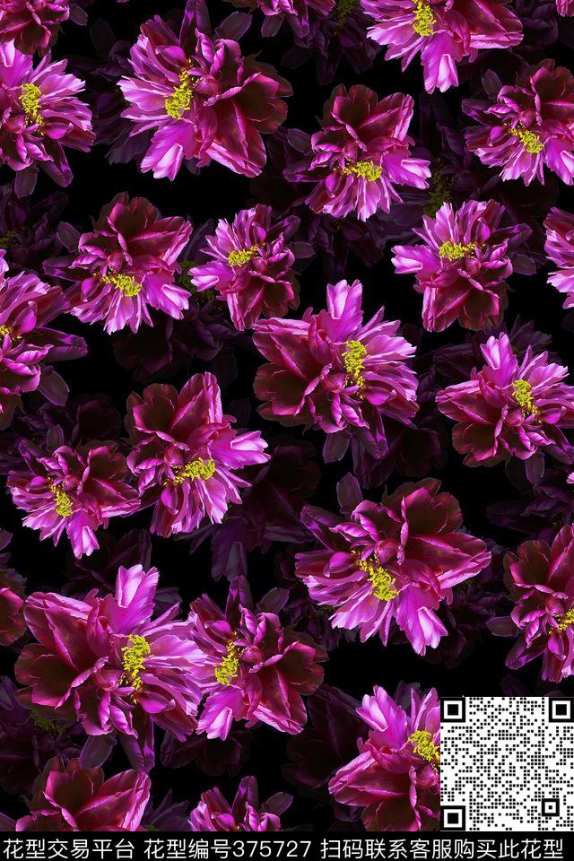 怒放的花朵花卉数码印花华亿平台下载（图片编号: 375727） - 瓦栏（Walan）
