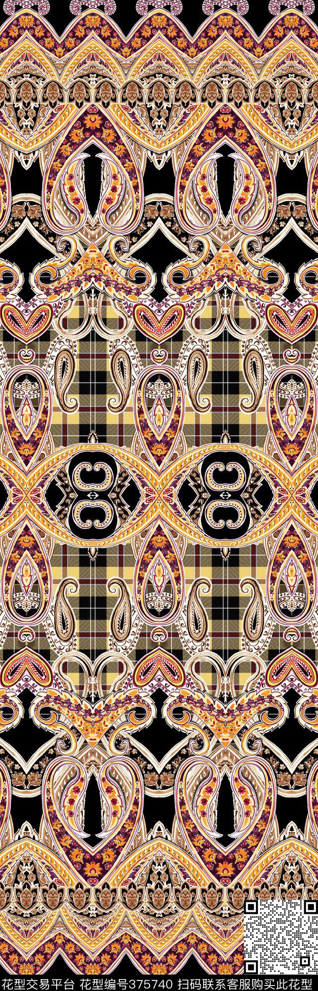 复古民族风格子数码印花华亿平台下载（图片编号: 375740） - 瓦栏（Walan）