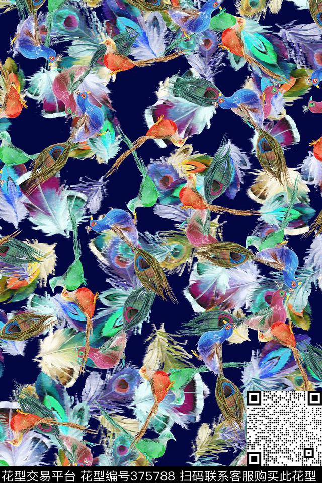 休闲雀鸟羽毛数码印花华亿平台下载（图片编号: 375788） - 瓦栏（Walan）