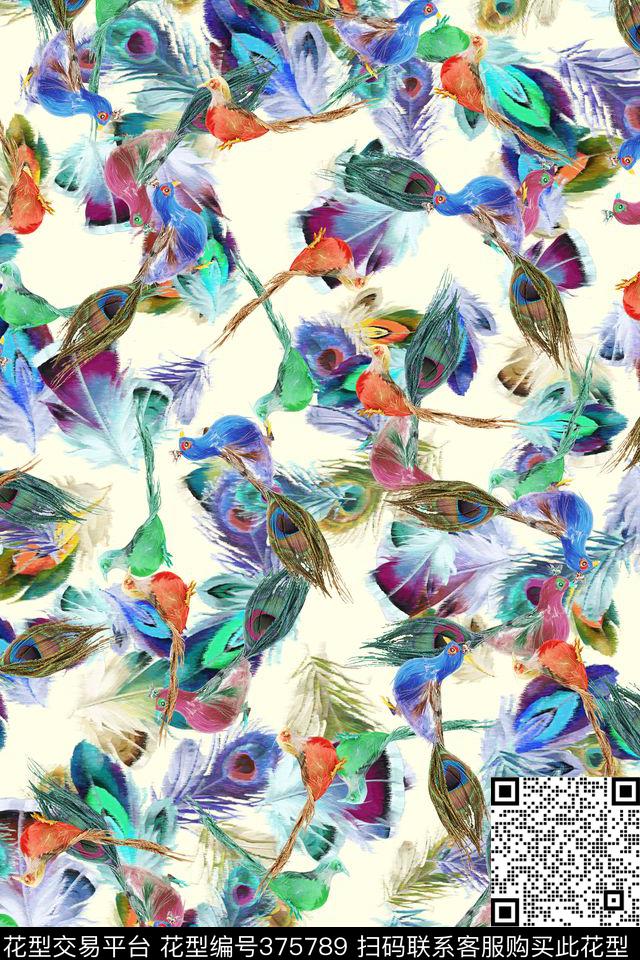 休闲雀鸟羽毛数码印花华亿平台下载（图片编号: 375789） - 瓦栏（Walan）