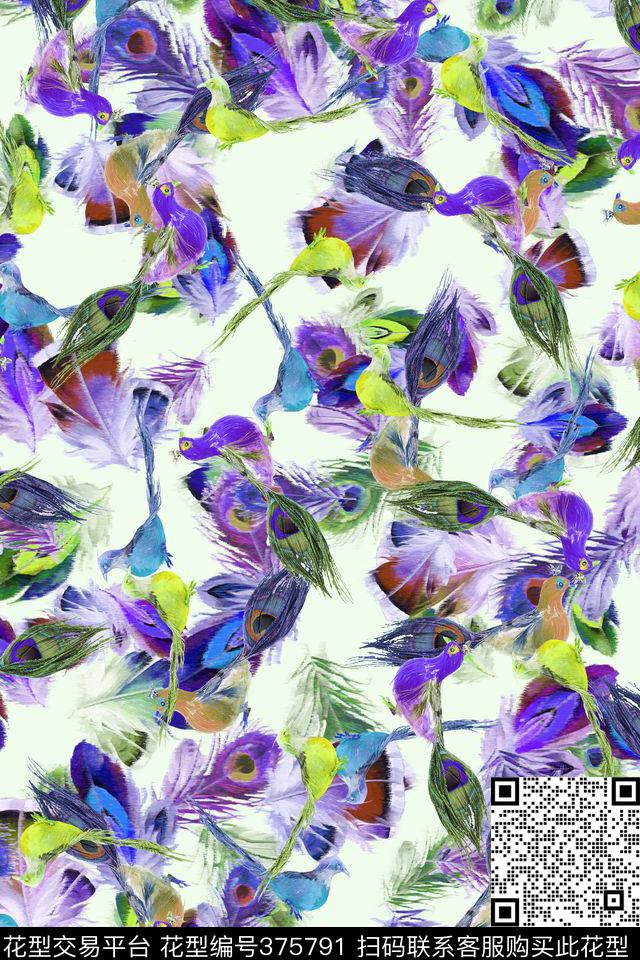 休闲雀鸟羽毛数码印花华亿平台下载（图片编号: 375791） - 瓦栏（Walan）