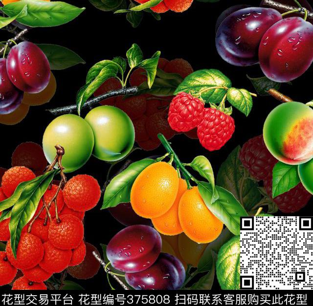 桃子荔枝草莓柠檬手绘水果数码印花华亿平台下载（图片编号: 375808） - 瓦栏（Walan）