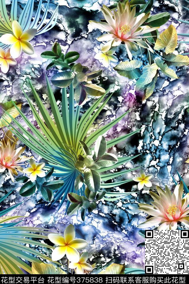 抽象植物数码印花华亿平台下载（图片编号: 375838） - 瓦栏（Walan）