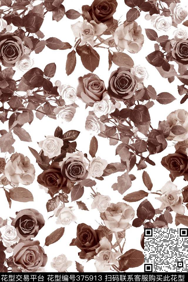 单色花白底素雅数码印花华亿平台下载（图片编号: 375913） - 瓦栏（Walan）