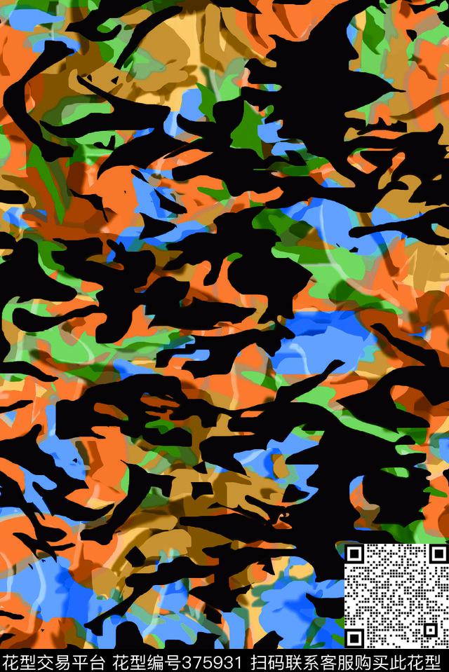 涂鸦色块3D云数码印花华亿平台下载（图片编号: 375931） - 瓦栏（Walan）