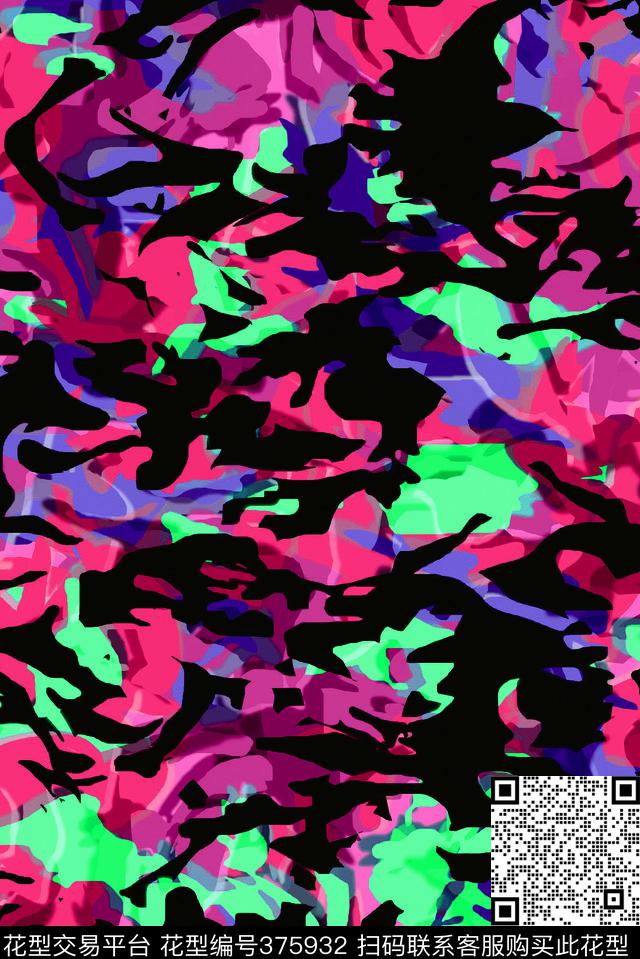 涂鸦色块3D云数码印花华亿平台下载（图片编号: 375932） - 瓦栏（Walan）