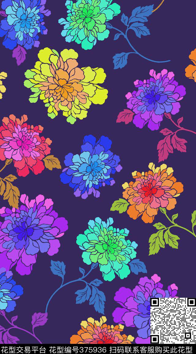 花卉彩色古典花卉传统印花华亿平台下载（图片编号: 375936） - 瓦栏（Walan）