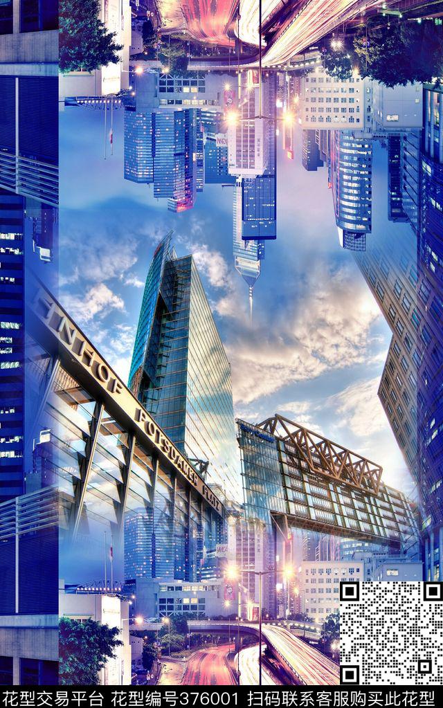 灯光楼群现代主义数码印花华亿平台下载（图片编号: 376001） - 瓦栏（Walan）