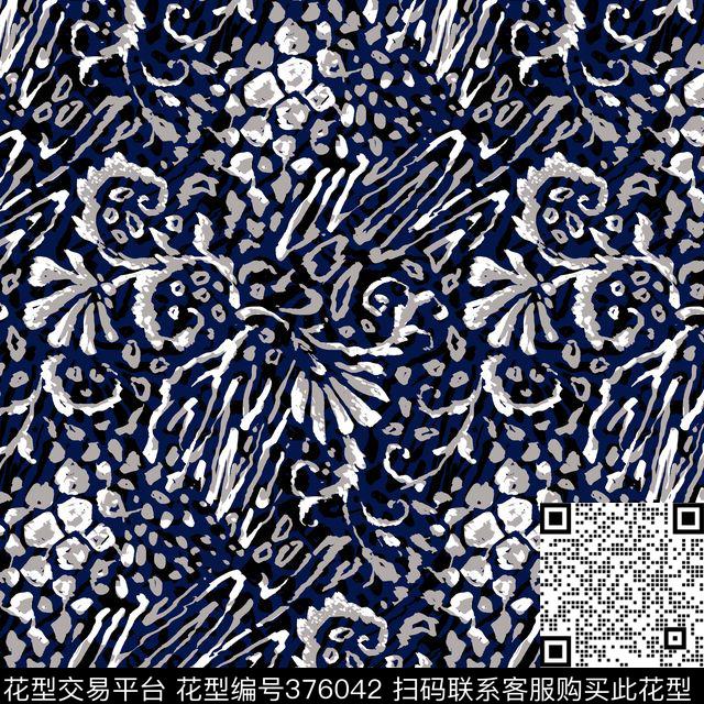 沉稳抽象元素传统印花华亿平台下载（图片编号: 376042） - 瓦栏（Walan）