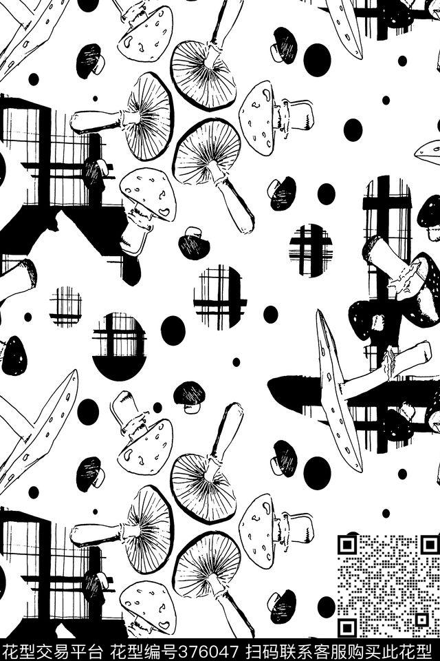 简单几何蘑菇传统印花华亿平台下载（图片编号: 376047） - 瓦栏（Walan）