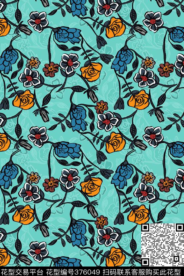 简单花卉传统印花华亿平台下载（图片编号: 376049） - 瓦栏（Walan）