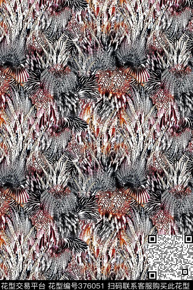 抽象羽毛水彩数码印花华亿平台下载（图片编号: 376051） - 瓦栏（Walan）