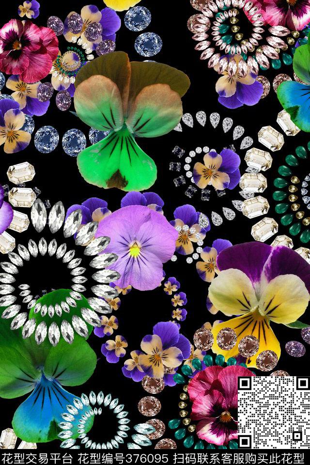 数码珠宝花卉钻石花卉流行时尚花等数码印花华亿平台下载（图片编号: 376095） - 瓦栏（Walan）