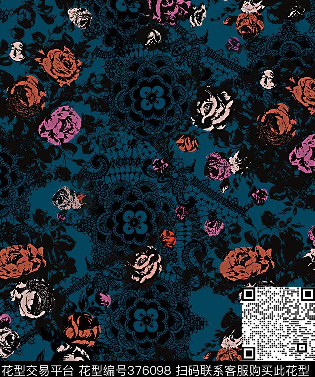 内衣花束蕾丝花传统印花华亿平台下载（图片编号: 376098） - 瓦栏（Walan）