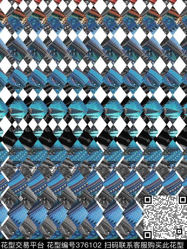 抽象几何格子数码印花华亿平台下载（图片编号: 376102） - 瓦栏（Walan）