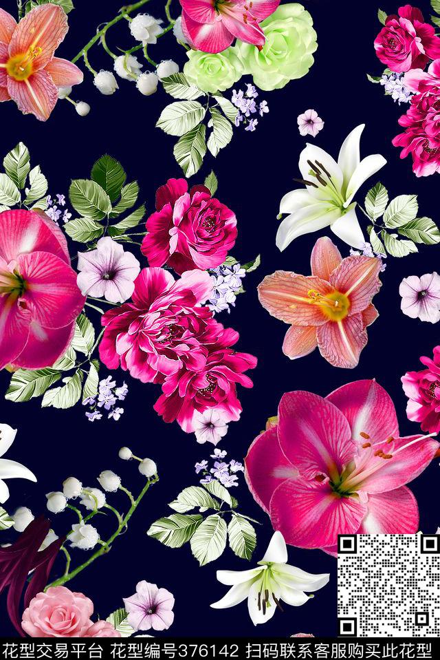 花卉大朵女装数码印花华亿平台下载（图片编号: 376142） - 瓦栏（Walan）