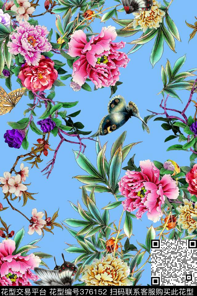 花卉牡丹数码印花华亿平台下载（图片编号: 376152） - 瓦栏（Walan）