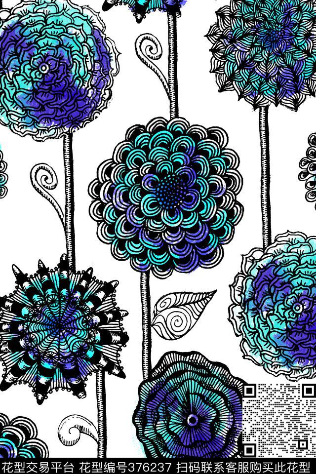 传统油画笔刷团花传统印花华亿平台下载（图片编号: 376237） - 瓦栏（Walan）