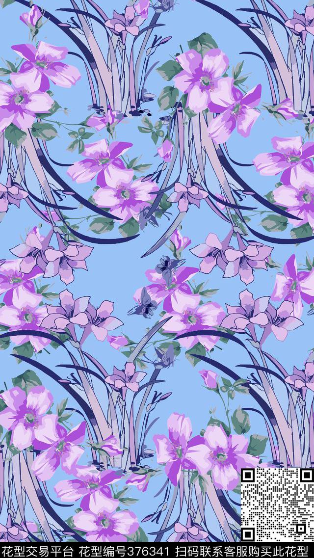 花卉清新自然花鸟混搭类传统印花华亿平台下载（图片编号: 376341） - 瓦栏（Walan）