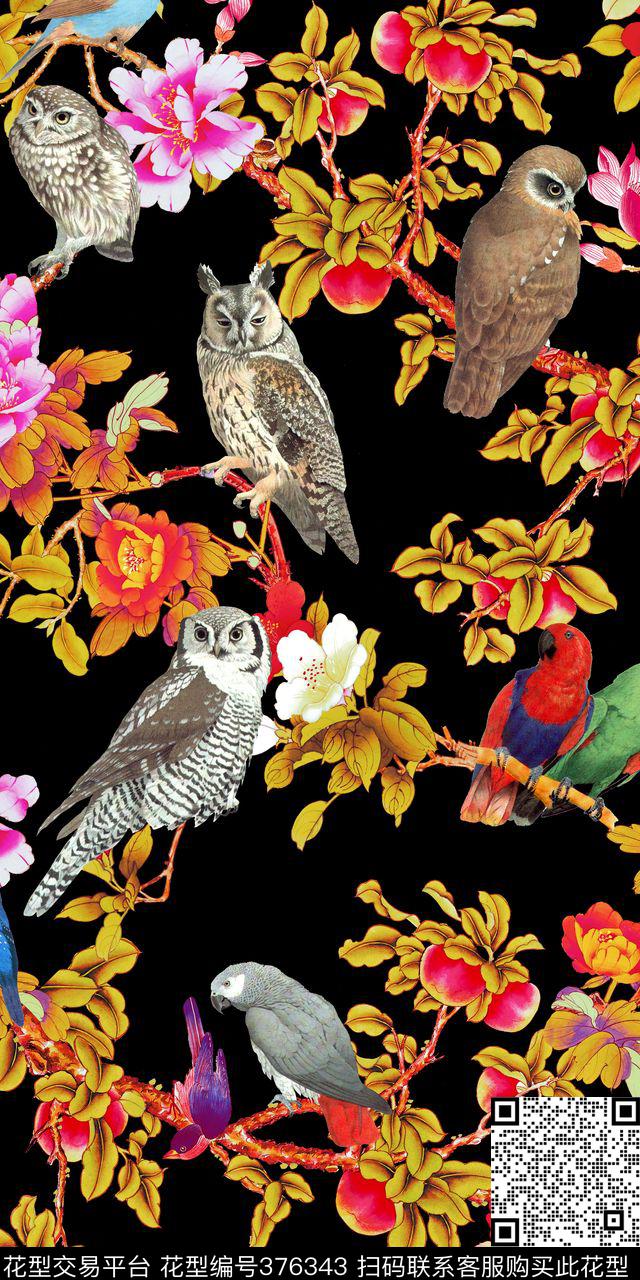 动物猫头鹰鹦鹉数码印花华亿平台下载（图片编号: 376343） - 瓦栏（Walan）