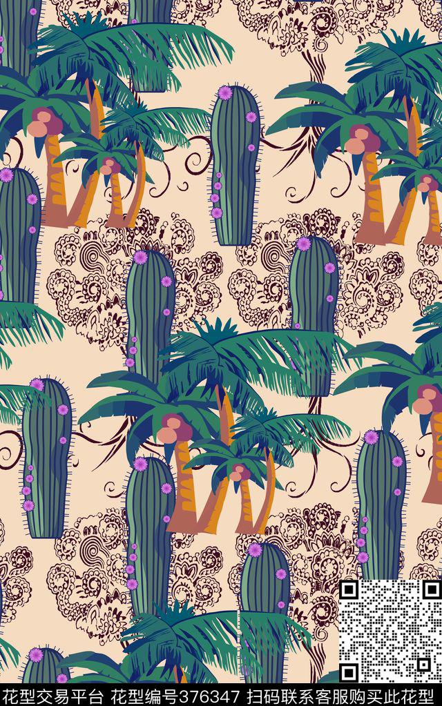 热带植被自然热带+民族风传统印花华亿平台下载（图片编号: 376347） - 瓦栏（Walan）