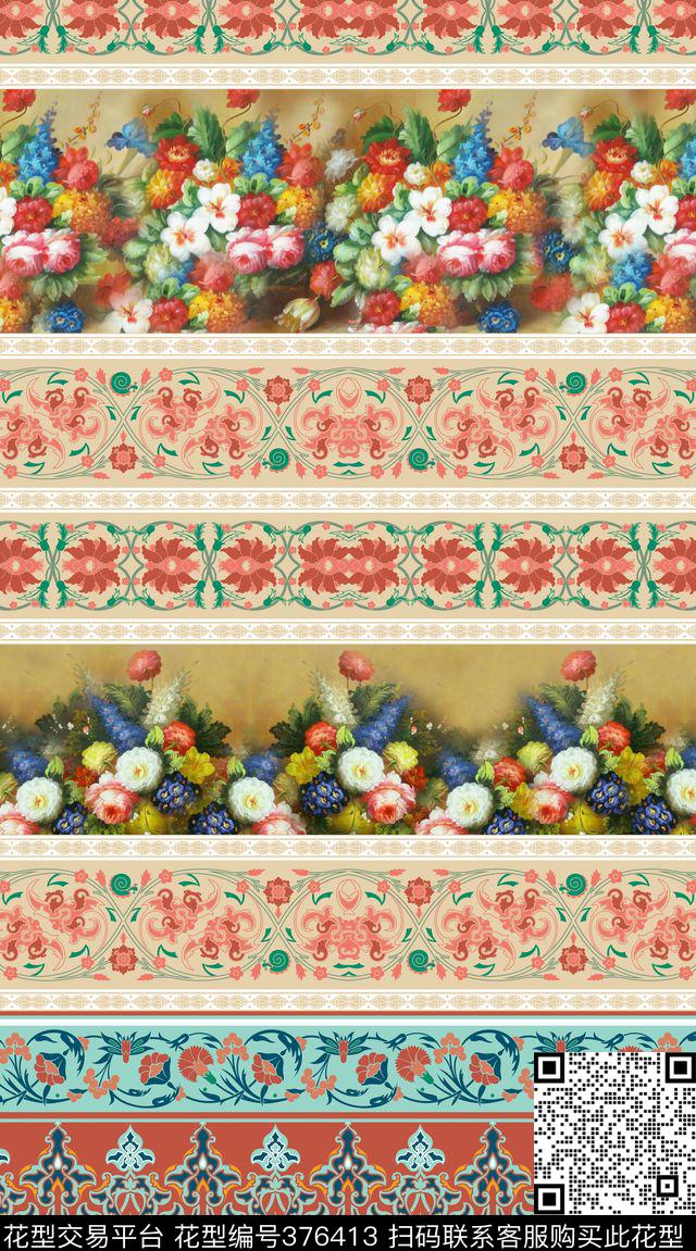 民族风欧式田园油画花卉数码印花华亿平台下载（图片编号: 376413） - 瓦栏（Walan）