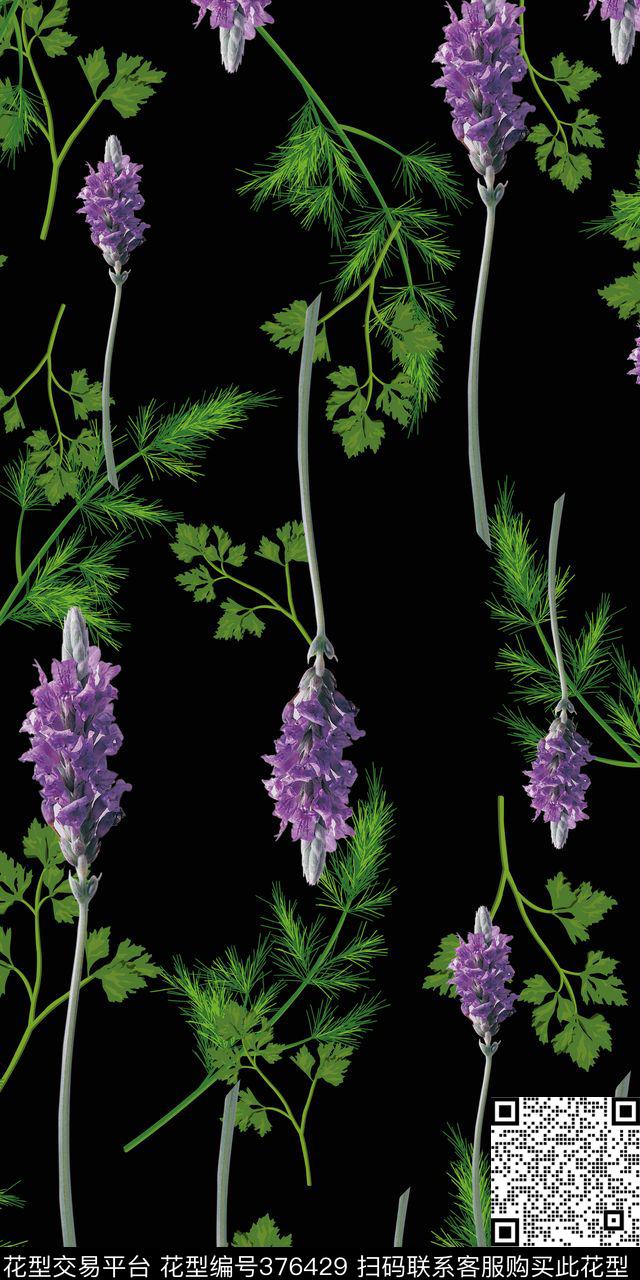 薰衣草本草植物植物花卉数码印花华亿平台下载（图片编号: 376429） - 瓦栏（Walan）