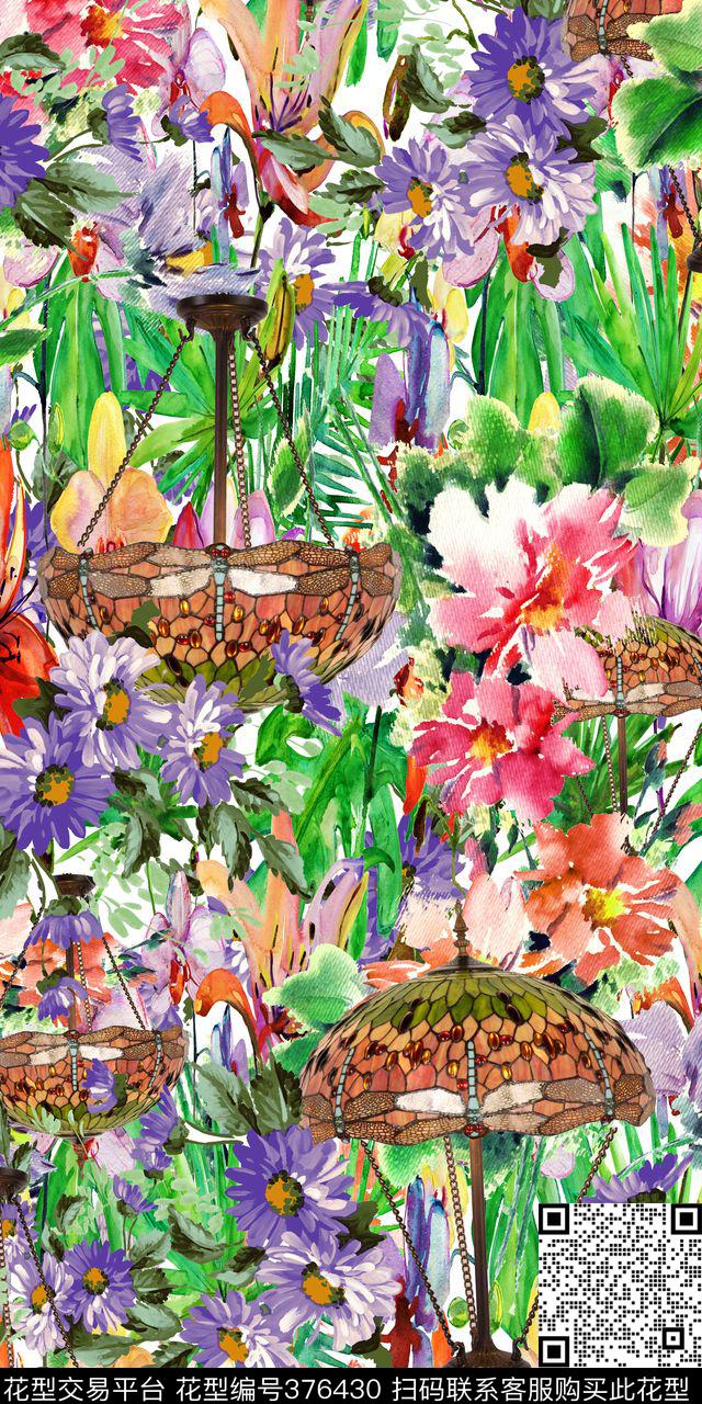 清新水彩画会欧式吊灯数码印花华亿平台下载（图片编号: 376430） - 瓦栏（Walan）