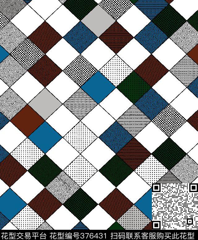 不规则几何格子男装传统印花华亿平台下载（图片编号: 376431） - 瓦栏（Walan）