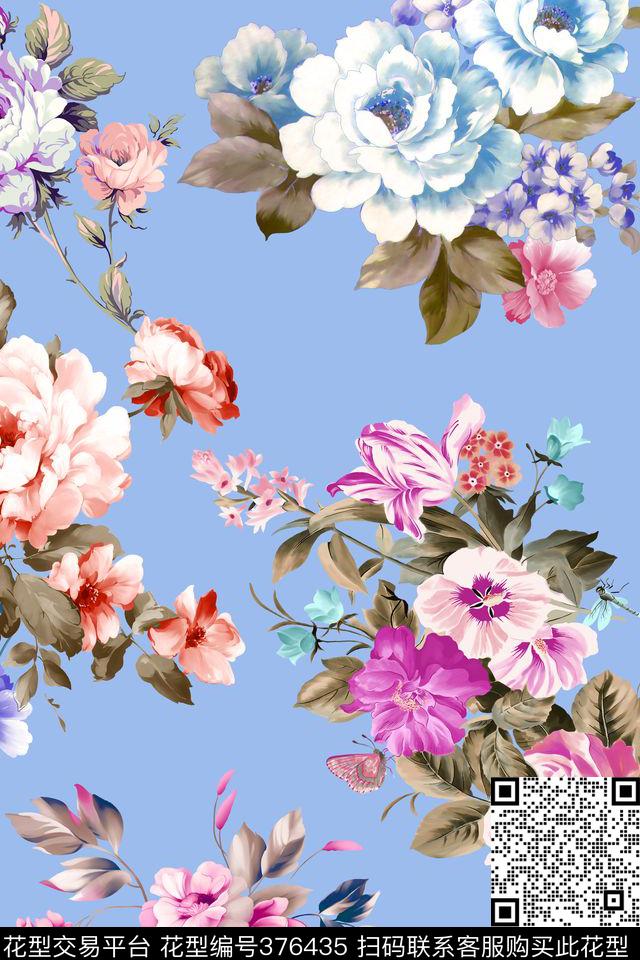 花卉手绘清新数码印花华亿平台下载（图片编号: 376435） - 瓦栏（Walan）